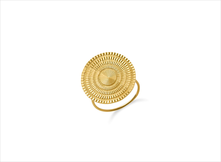 Anello in oro 14 carati con disco, finitura lucida