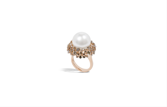 Anello Bouquet con perle e diamanti e fancy