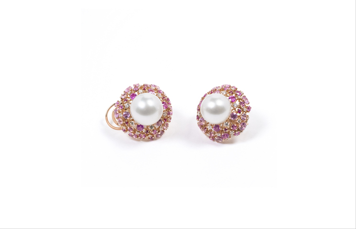Orecchini Bouquet con perle, zaffiri rosa e diamanti