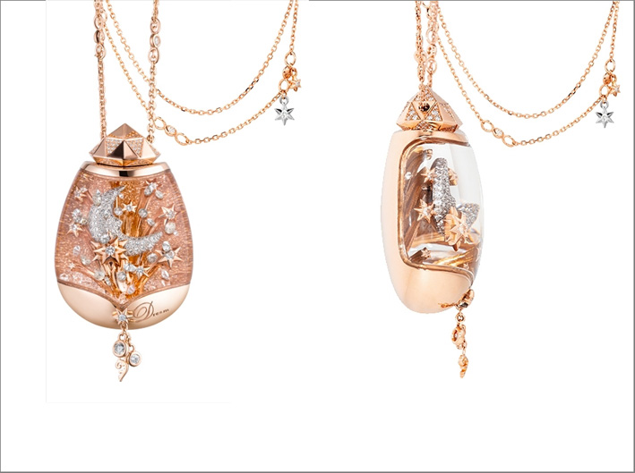 Dream Globe, pendente di alta gioielleria di Capolavoro. Oro rosa e bianco 18 carati, 350 diamanti