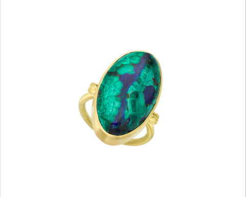 Anello in oro con azzurrite malachite
