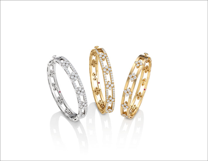 Yellow and white gold full pave and demi pave bangles