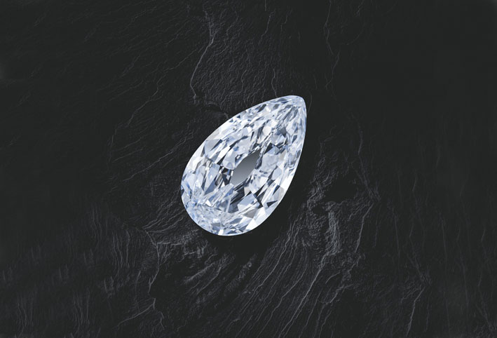 Diamante taglio pera di 55,5 carati