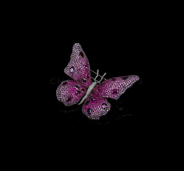 Angel Butterfly Brooch, zaffiri rosa e viola, diamanti