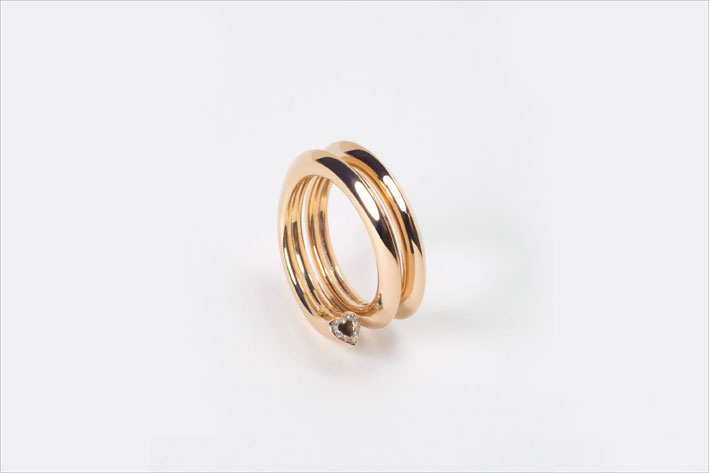 Love Cables Knuckle Ring a doppio cerchio in oro rosa con diamanti