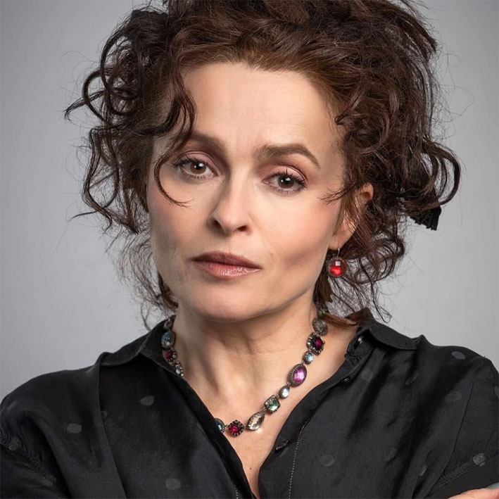 La grande attrice britannica Helena Bonham Carter con i gioielli by Larkspur & Hawk