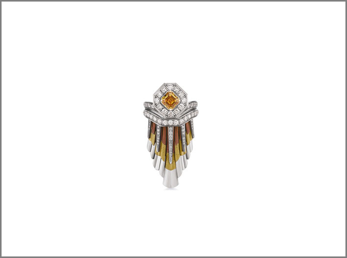 Anello scomponibile con diamante arancio da 1 carato taglio smeraldo