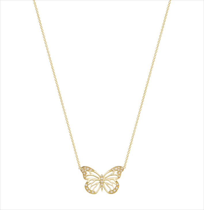 Collana con pendente a farfalla in oro giallo e diamanti