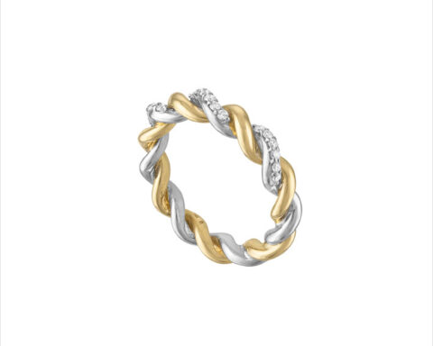 Wave ring in oro bianco e giallo, diamanti