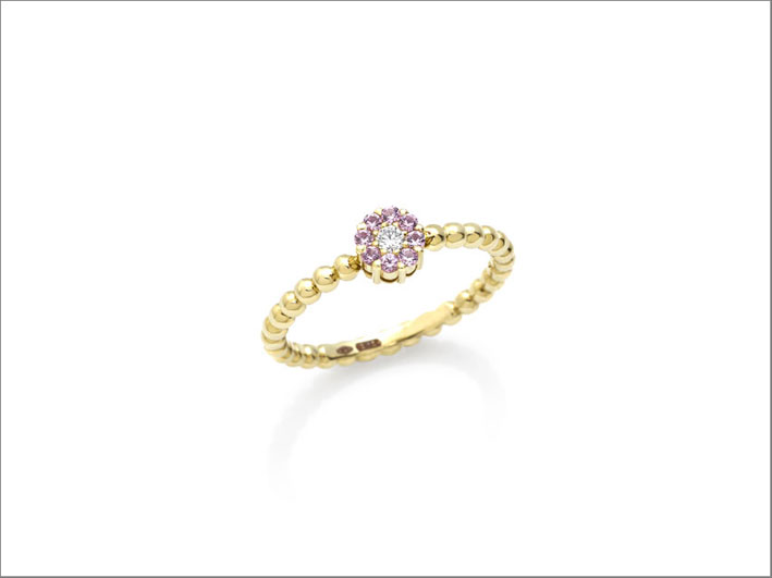Anello in oro con diamante e zaffiri rosa