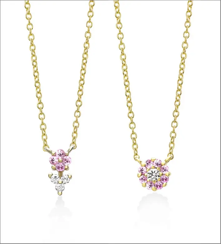 Catene con pendenti in oro, diamanti zaffiri rosa