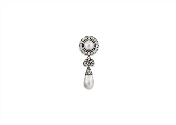 Spilla del 1880 con diamanti e perle