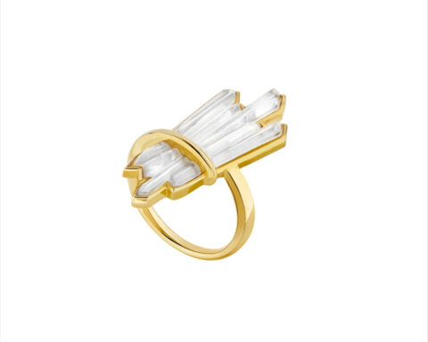 Anello della collezione Terraminearal con cristalli e placcatura in oro