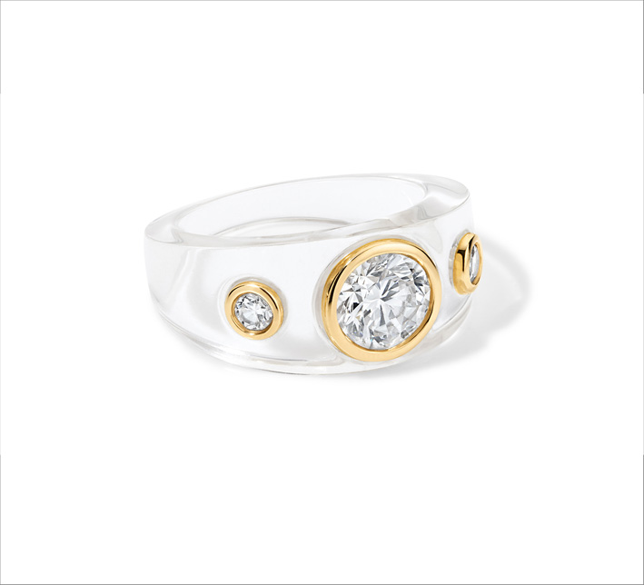 I nuovi divertimenti di Alison Lou 1 Anello a fascia in resina, oro, diamanti di laboratorio