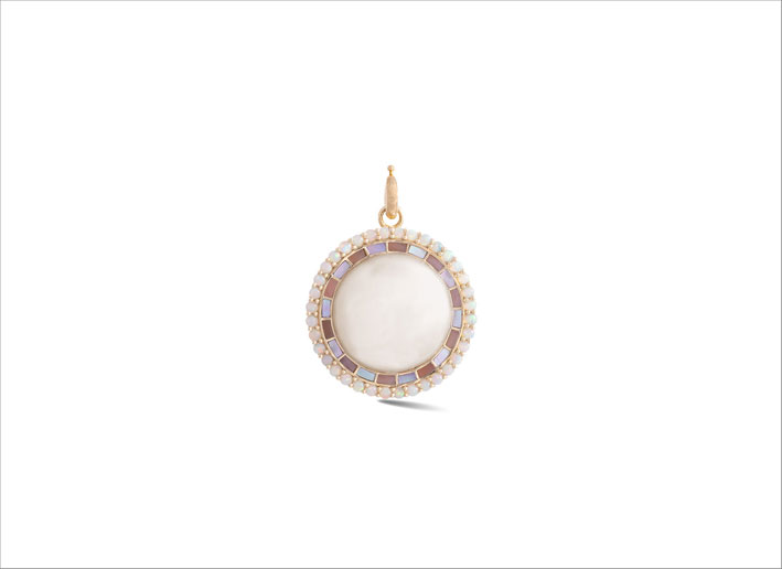 Josephine charm with opal pink opal pearl and mother of pearl 14k yellow gold