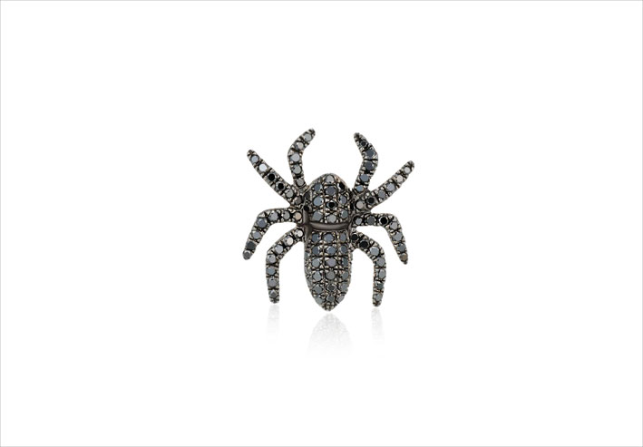 Orecchino singolo Spider in oro 18 carati, diamanti neri