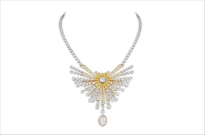 Collana Soleil Doré in oro bianco, oro giallo, diamanti e diamanti gialli