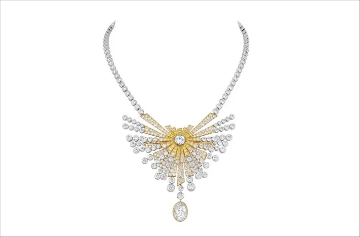 Collana Soleil Doré in oro bianco, oro giallo, diamanti e diamanti gialli