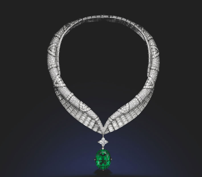 Collana Grace con mosaico di diamanti e tsavorite di 65,26 carati