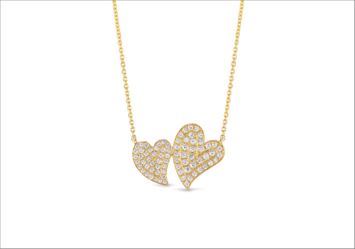 Collana con pendenti a cuore in oro 10 carati e diamanti