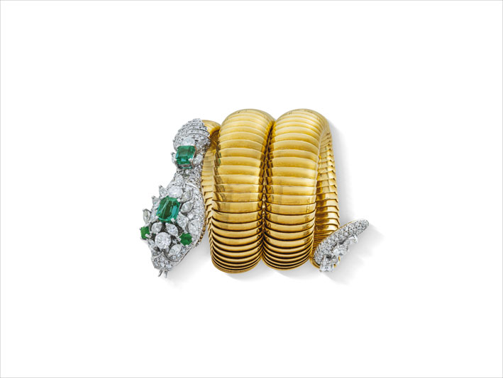 Bracciale-orologio Serpenti di Bulgari, in oro, diamanti, smeraldi