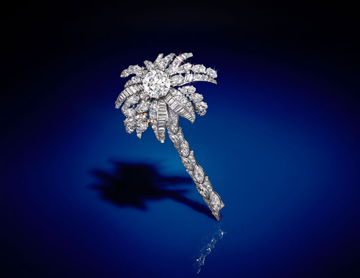 Spilla di diamanti Palm-Tree montata da Cartier del 1948