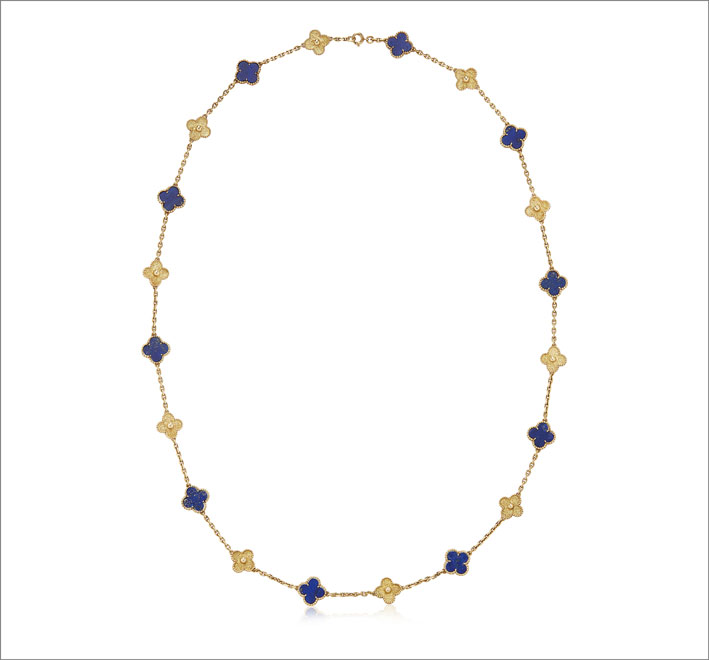 LOT 63 Van Cleef Arpels Lapis Lazuli and Gold Vintage Alhambra Necklace