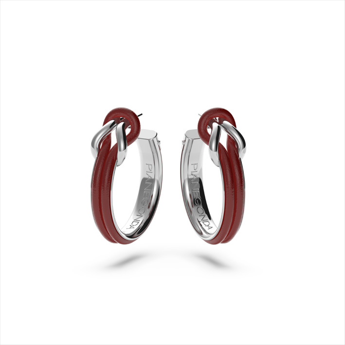 New Foedus for Pianegonda 3 Orecchini a cerchio in argento sterling 925‰ e pelle rossa