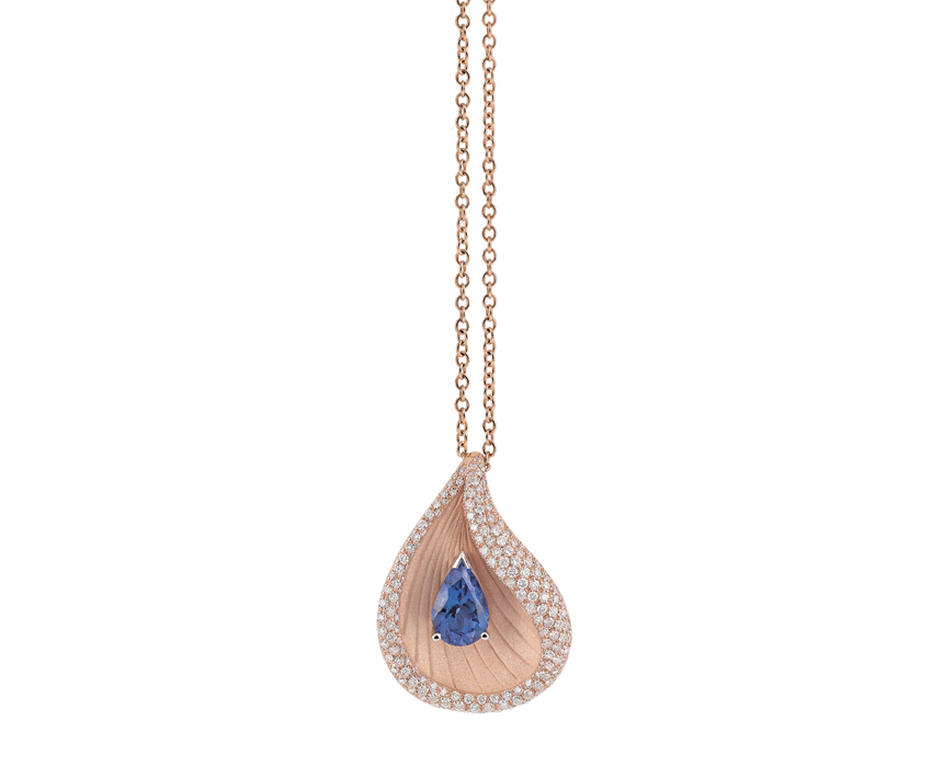 Pendant, 18Kt Pink Champagne Gold with Tanzanite and Diamonds