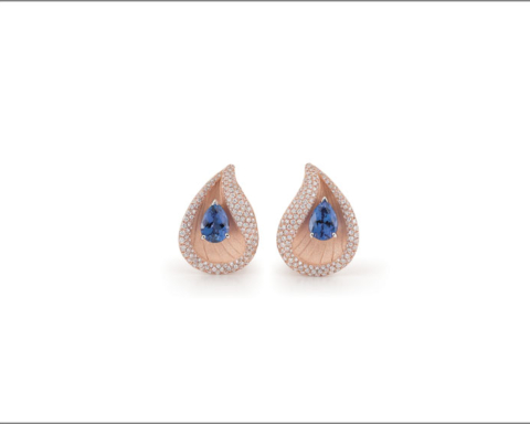Prestige Series Earrings, 18Kt Pink Champagne Gold with Tanzanite and Diamonds
