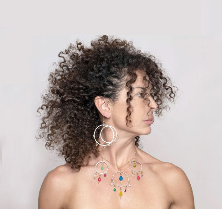 Collana Eternal hoop con 3 elementi in argento 925‰, 14 pendenti in argento con galvanica in oro giallo
