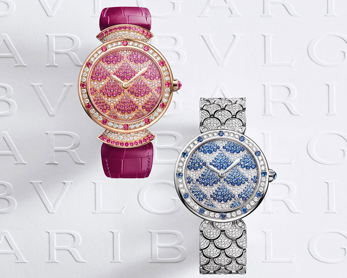 Orologi DivasDream Mosaica in oro rosa o blu, diamanti, zaffiri rosa