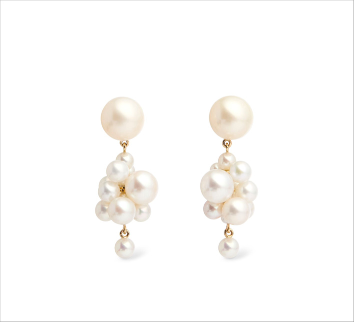 Sophie Bille Brahe's bubbles of diamonds and pearls 2 Orecchini Botticelli in oro 14kt con perle