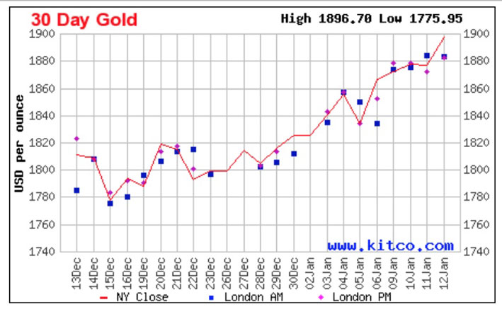 Prezzo dell'oro a 30 giorni