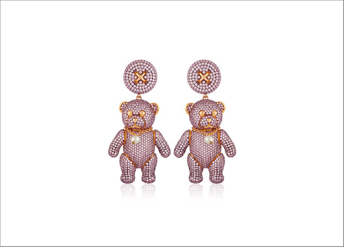 Teddy earrings placcati oro e radici di zaffiro rosa