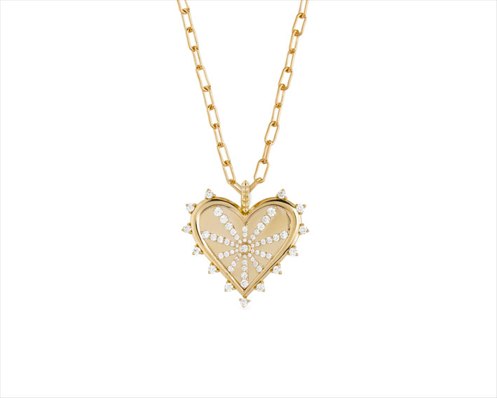 Collana in oro 14 carati, ciondolo a forma di cuore con diamanti
