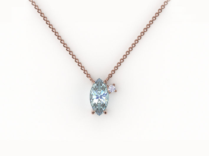 Gold chain with aquamarine and diamond