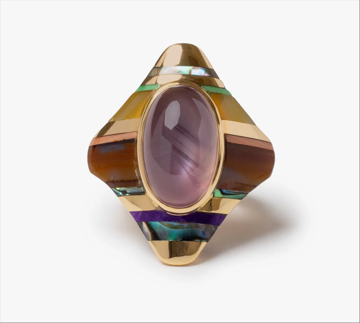 Anello con zaffiro viola e agata