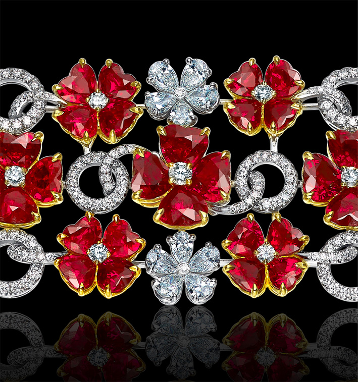Faidee, bracciale con rubini e diamanti, dettaglio