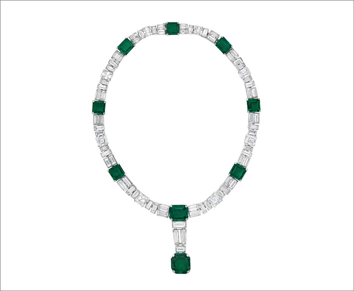 Collana di Chaumet art déco con diamanti e smeraldi