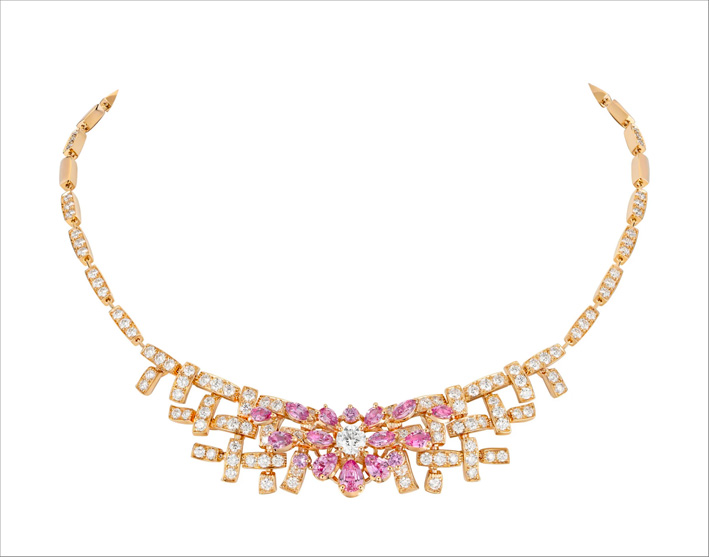 Collana Tweed Poudré in oro rosa, diamanti, zaffiri rosa