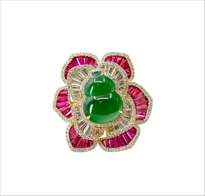 Roman & Xander's Jade Magic 1 Anello con giada imperiale, rubini e diamanti