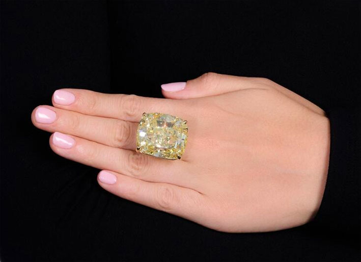 The Love Stone, Highly Important Fancy Intense Yellow diamond ring, 103.62 carats