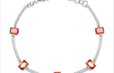 Bracciale in argento 925‰ rodiato con cubic zirconia baguette colore colore orange e colore chiaro