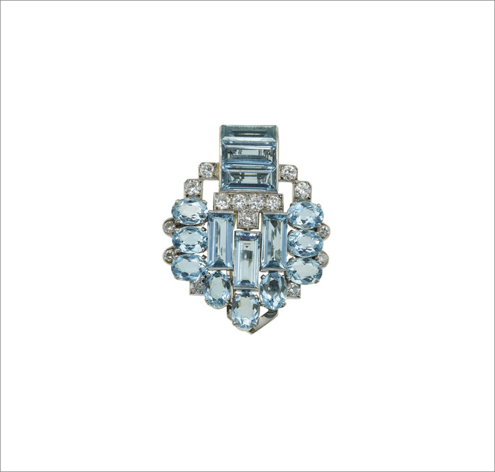 Cartier London, clip con acquamarine e diamanti