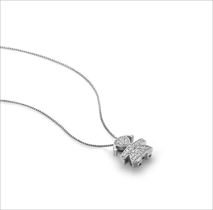Ciondolo con catena in oro bianco 18kt e pavé di diamanti