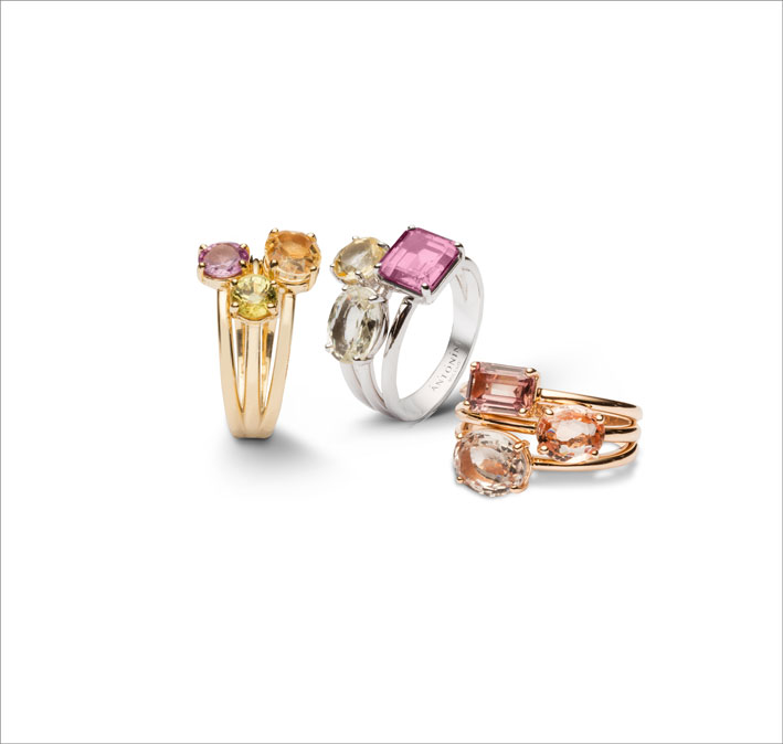 Antonini Milano, Positano collection, rings with colour sapphires on gold