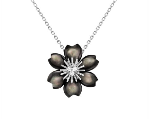 Collana con pendente in madreperla grigia