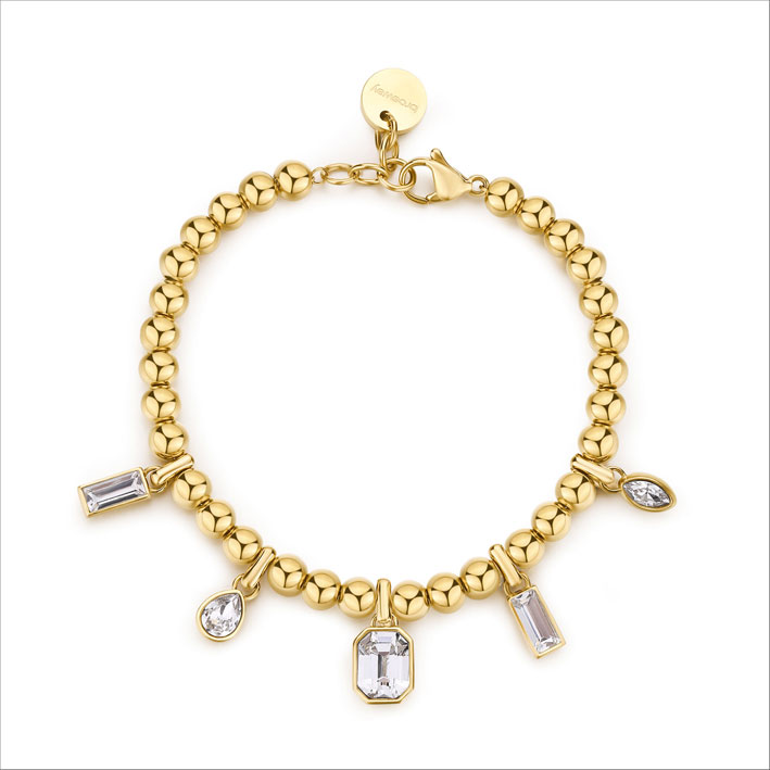 Bracciale in acciaio finitura pvd oro e cristalli