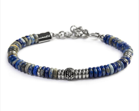 Bracciale con dischetti in pietra e acciaio
